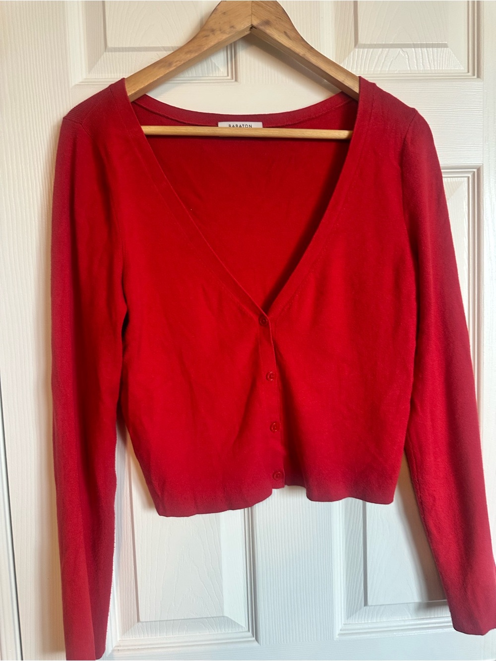 Babaton Bright Red V-Neck Button Front Cardigan